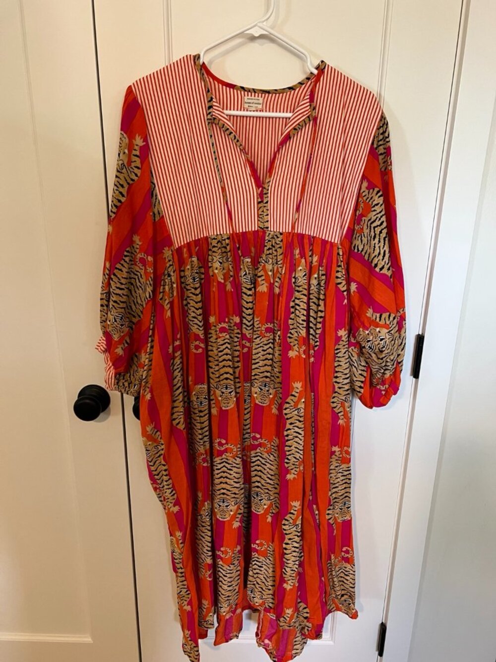 House of Sundar Red Tigress Tiger Print Cotton Midi Dress Size L